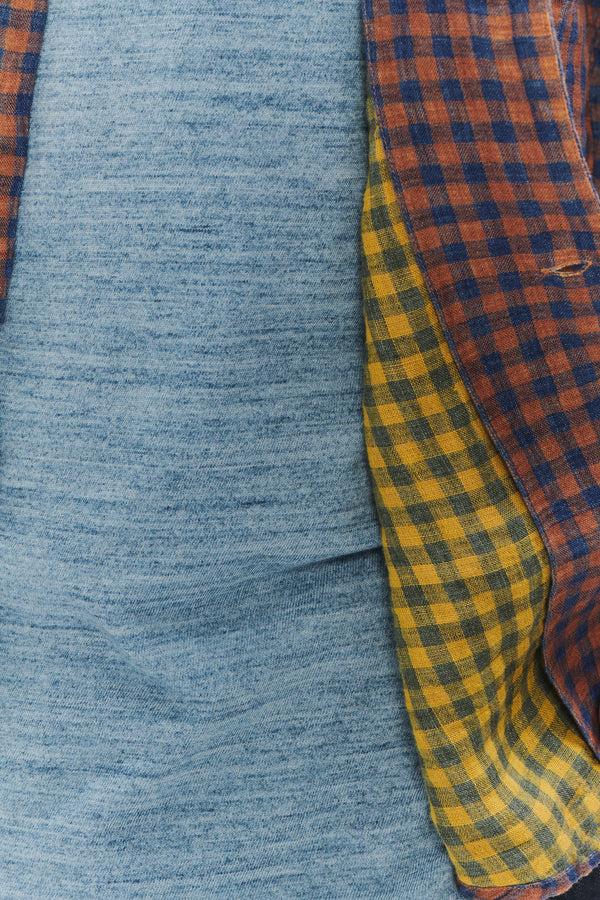 delikatessen Short Sleeve Relaxed Camp Collar Shirt in a Double Sided Rusty Red and Blue Chequered Linen