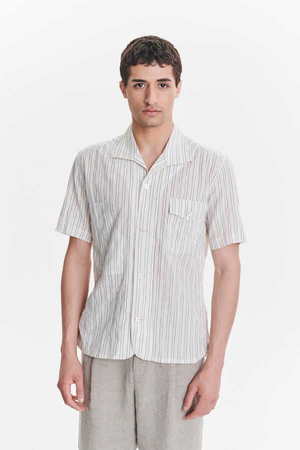 Delikatessen Short Sleeve Tiger Spread Collar Shirt In A Japanese Organic Airy Cotton