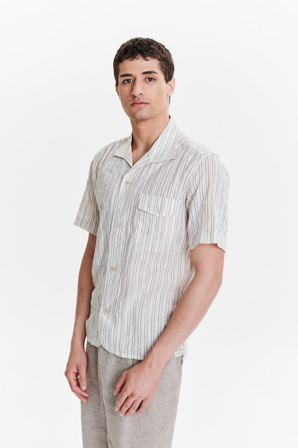 Delikatessen Short Sleeve Tiger Spread Collar Shirt In A Japanese Organic Airy Cotton