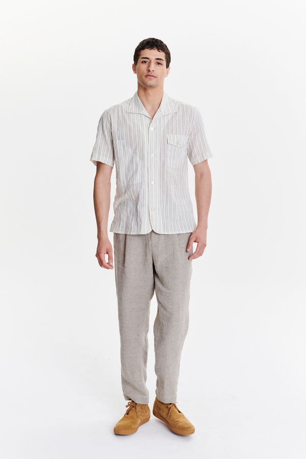 delikatessen Short Sleeve Tiger Spread Collar Shirt in a Japanese Organic Airy Cotton