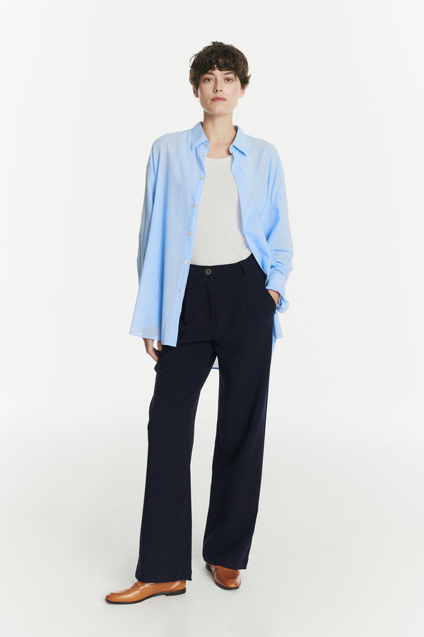 Delikatessen Slick Trousers In The Finest Navy Blue Easy Stretch Italian Virgin Wool