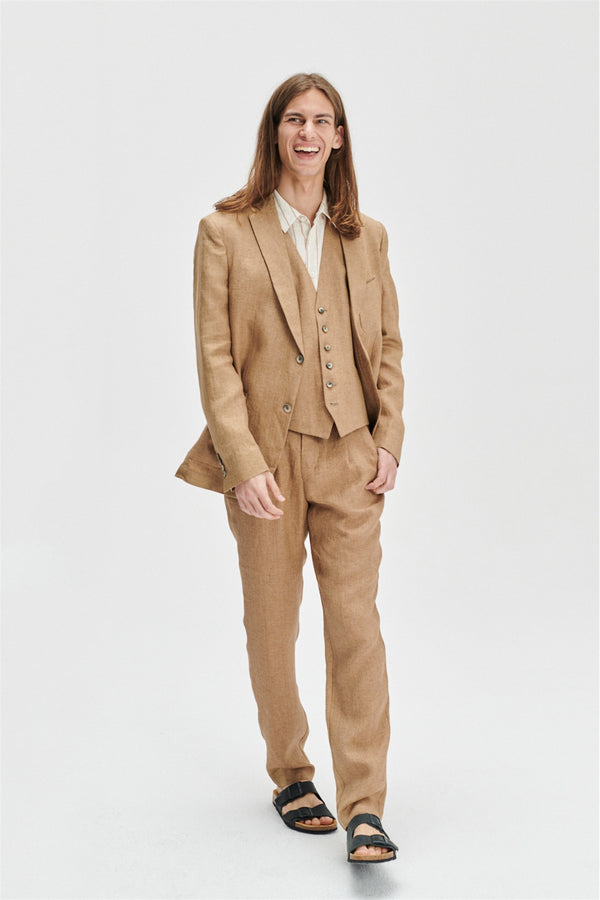 Delikatessen Smart Relaxed Blazer In A Light Brown 100% Traceable Italian Linen By Albini
