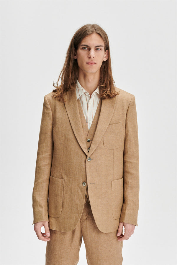 Delikatessen Smart Relaxed Blazer In A Light Brown 100% Traceable Italian Linen By Albini