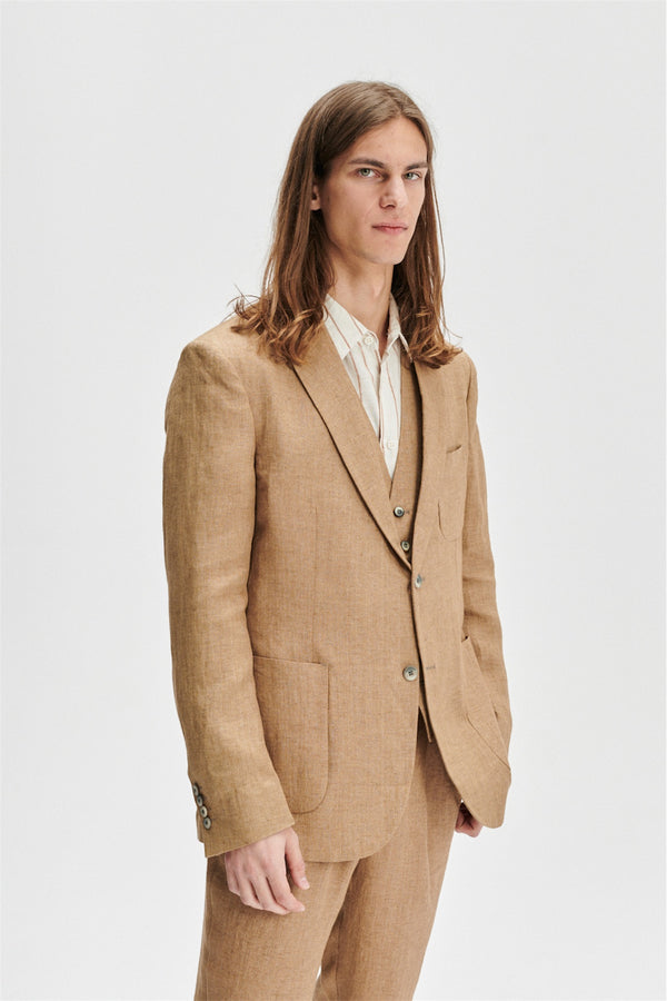 Delikatessen Smart Relaxed Blazer In A Light Brown 100% Traceable Italian Linen By Albini