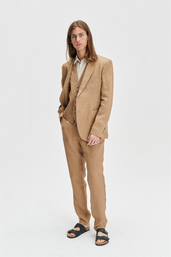 delikatessen Smart Relaxed Blazer in a Light Brown 100% Traceable Italian Linen by Albini