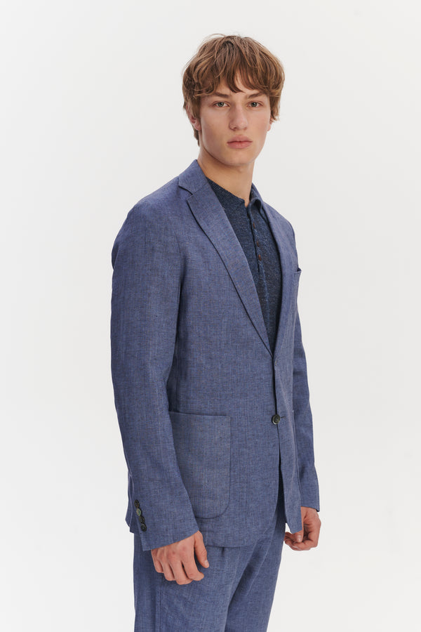 Delikatessen Smart Relaxed Blazer In A Natural Stretch Navy And Pilot Blue Italian Traceable Linen