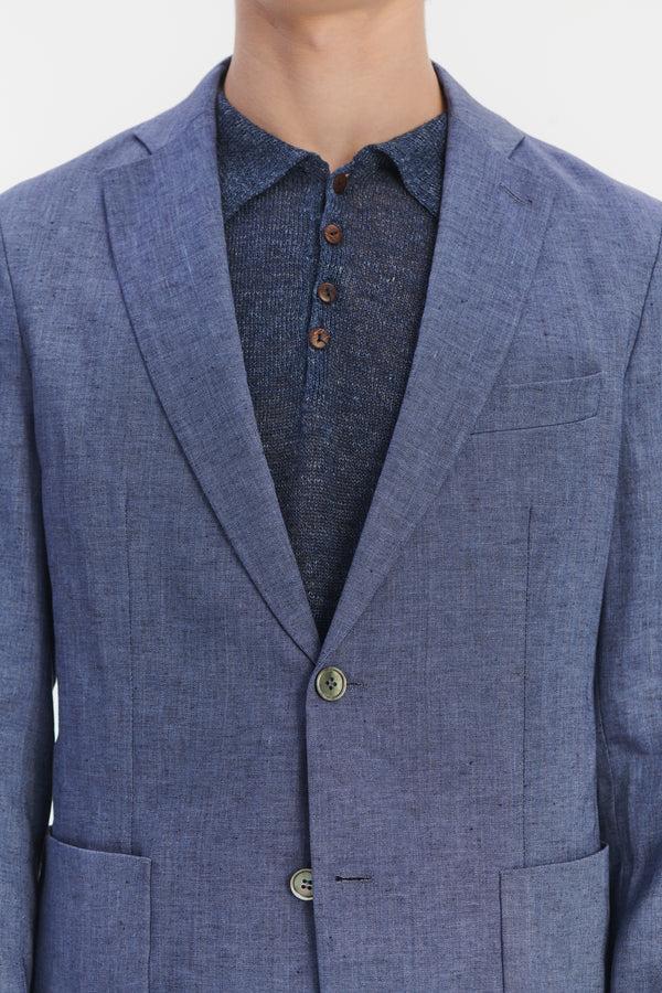 Delikatessen Smart Relaxed Blazer In A Natural Stretch Navy And Pilot Blue Italian Traceable Linen