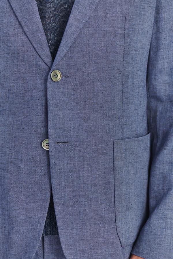 Delikatessen Smart Relaxed Blazer In A Natural Stretch Navy And Pilot Blue Italian Traceable Linen