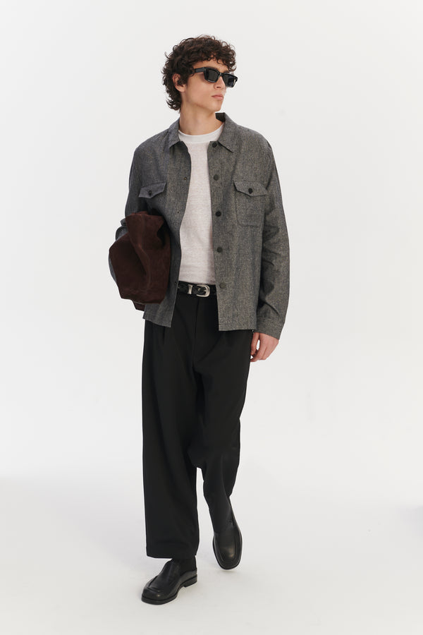 Delikatessen Snap Button Jacket In A Grey Blend Of Italian Virgin Wool Silk And Linen By Zignone