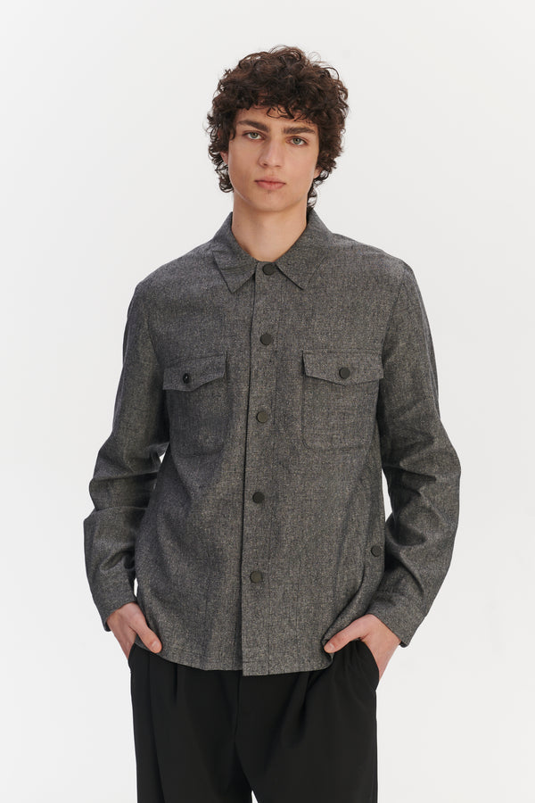Delikatessen Snap Button Jacket In A Grey Blend Of Italian Virgin Wool Silk And Linen By Zignone