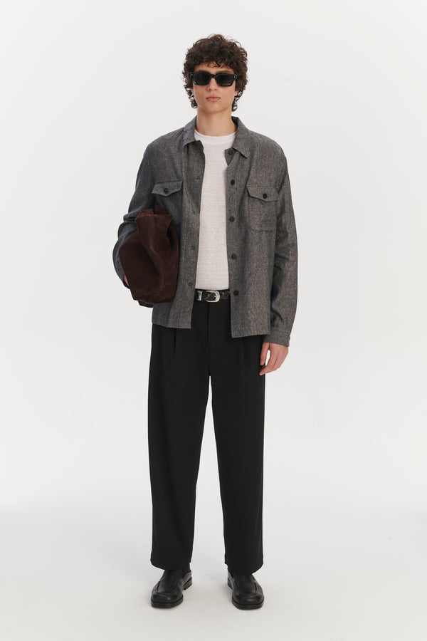 delikatessen Snap Button Jacket in a Grey Blend of Italian Virgin Wool Silk and Linen by Zignone