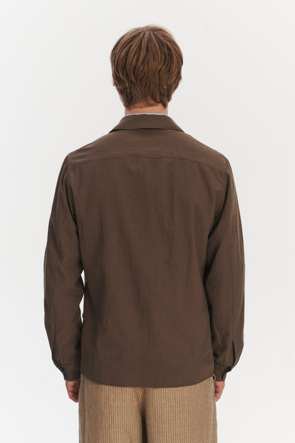 Delikatessen Snap Button Jacket In The Finest Airy Olive Brown Italian Merino Wool