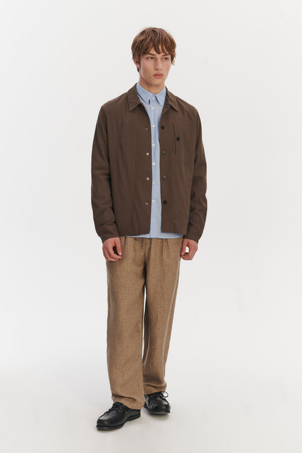delikatessen Snap Button Jacket in the Finest Airy Olive Brown Italian Merino Wool