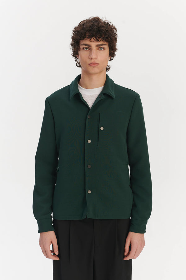 Delikatessen Snap Button Jacket In The Finest Green Easy Stretch Italian Virgin Wool