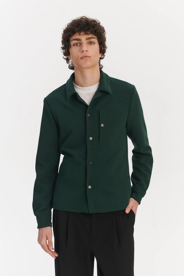 Delikatessen Snap Button Jacket In The Finest Green Easy Stretch Italian Virgin Wool