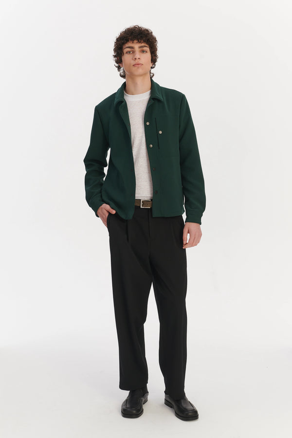 delikatessen Snap Button Jacket in the Finest Green Easy Stretch Italian Virgin Wool
