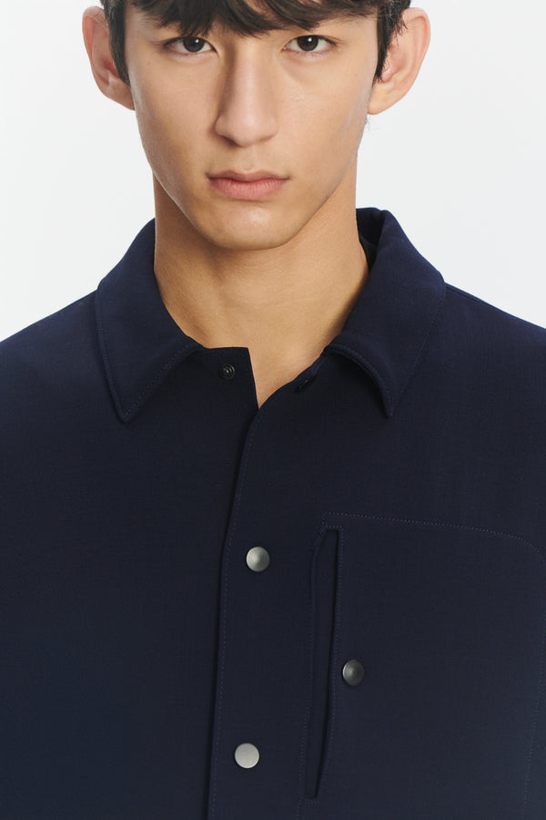 Delikatessen Snap Button Jacket In The Finest Navy Blue Easy Stretch Italian Virgin Wool