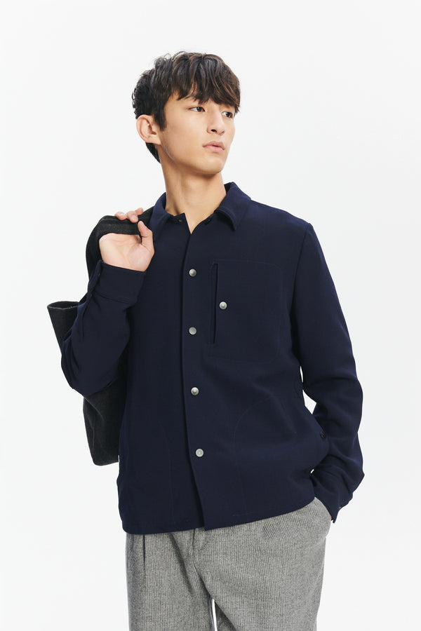 Delikatessen Snap Button Jacket In The Finest Navy Blue Easy Stretch Italian Virgin Wool