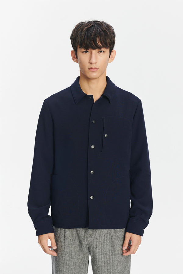 Delikatessen Snap Button Jacket In The Finest Navy Blue Easy Stretch Italian Virgin Wool