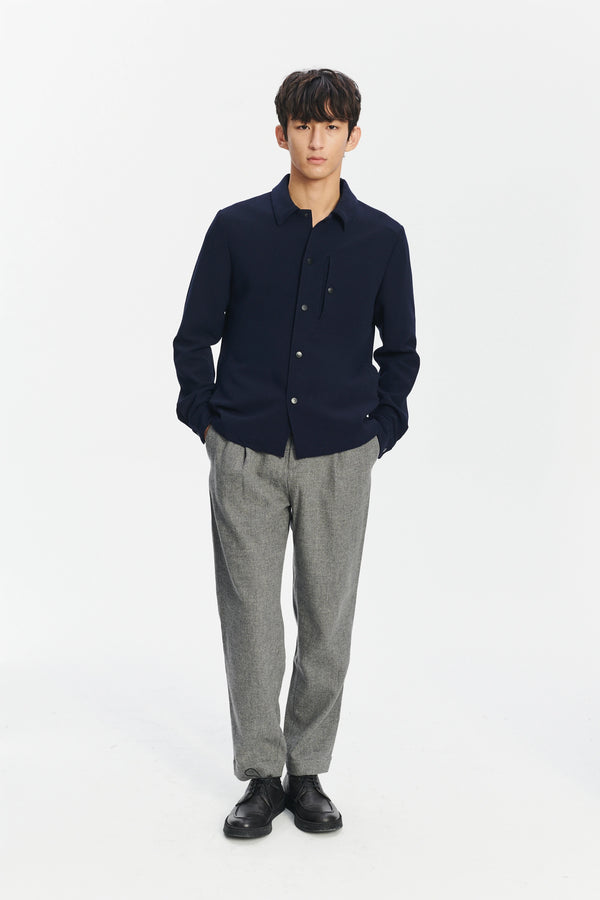 delikatessen Snap Button Jacket in the Finest Navy Blue Easy Stretch Italian Virgin Wool