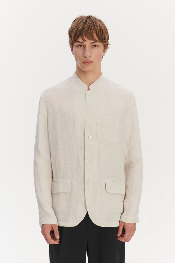 Delikatessen Strong Jacket In An Off-White Double Sided Fatigue Italian Linen And Cotton