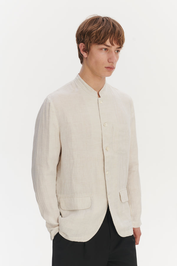 Delikatessen Strong Jacket In An Off-White Double Sided Fatigue Italian Linen And Cotton