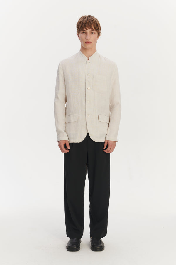 delikatessen Strong Jacket in an Off-White Double Sided Fatigue Italian Linen and Cotton