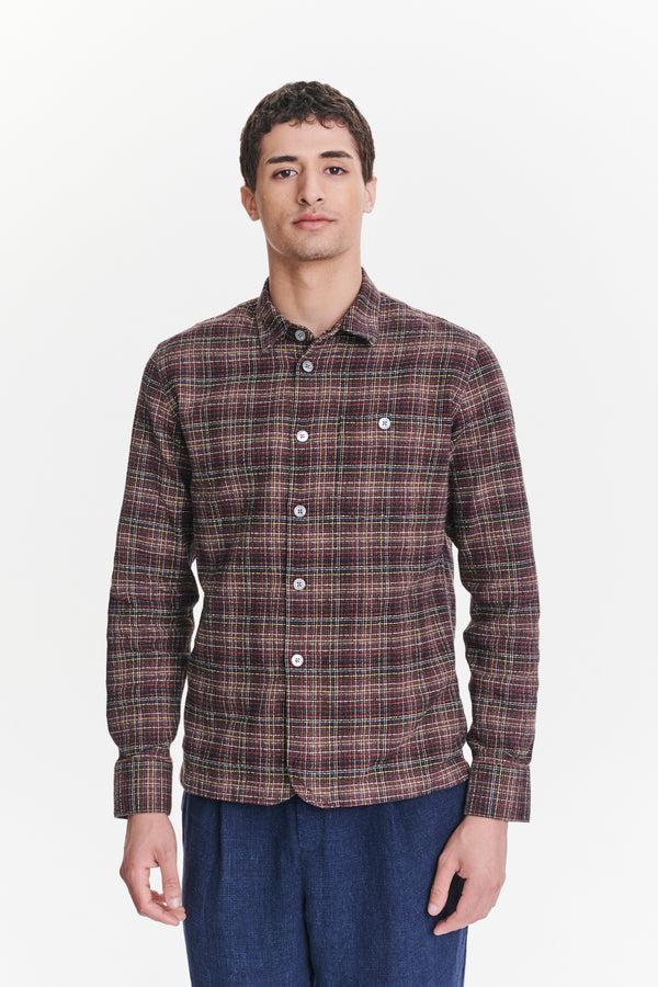 Delikatessen Strong Shirt A Brown Yellow White And Red Chequered Portuguese Cotton