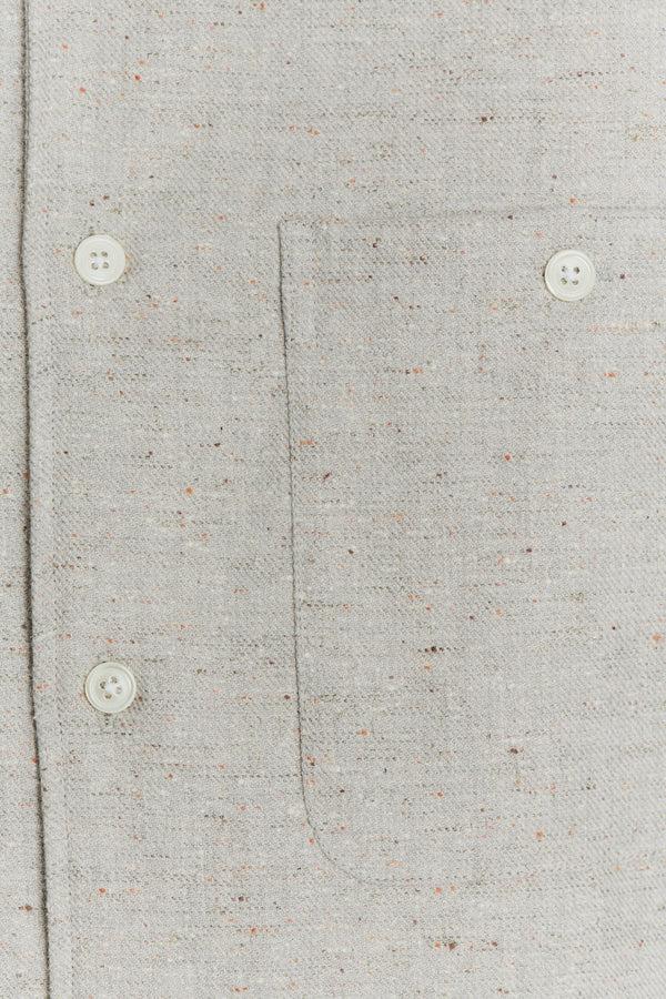 Delikatessen Strong Shirt In A Beige Grey Structural Italian Cotton Silk And Wool Tweed