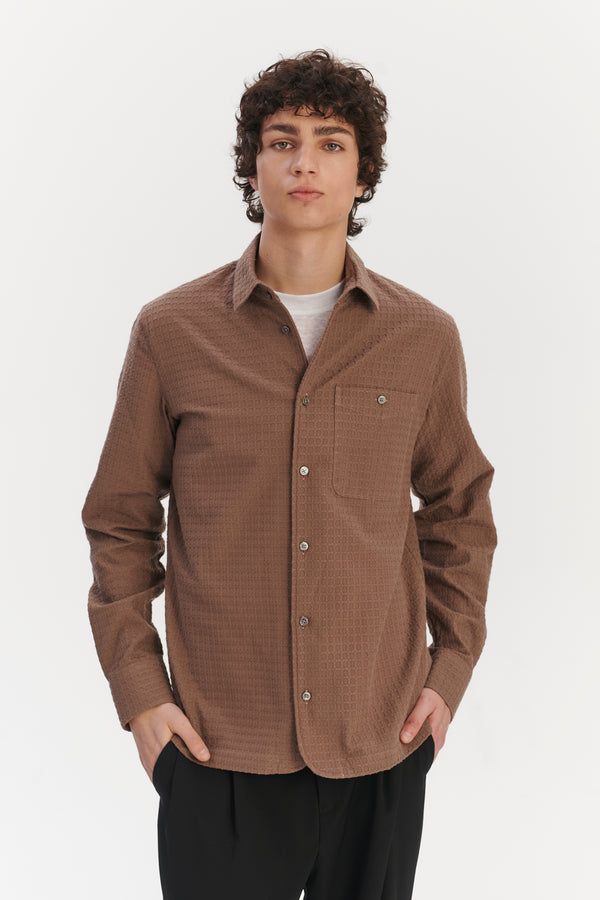 Delikatessen Strong Shirt In A Brown Structural Portuguese Cotton