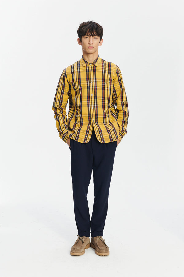 Delikatessen Strong Shirt In A Yellow Red And Dark Blue Chequered Italian Sturdy Italian Cotton Last Restock