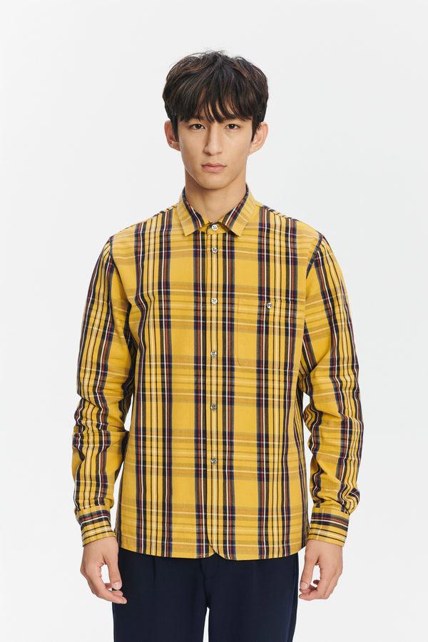 Delikatessen Strong Shirt In A Yellow Red And Dark Blue Chequered Italian Sturdy Italian Cotton Last Restock