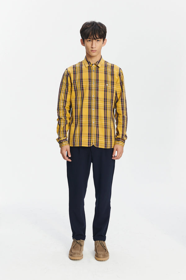 delikatessen Strong Shirt in a Yellow Red and Dark Blue Chequered Italian Sturdy Italian Cotton Last Restock