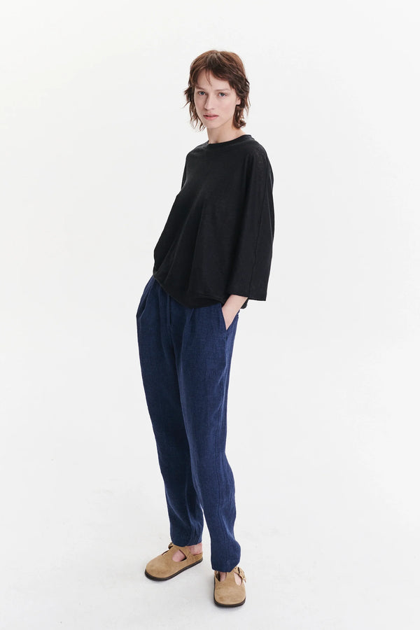 delikatessen Threequarter Sleeve Top in the Finest Black Lithuanian Linen Jersey