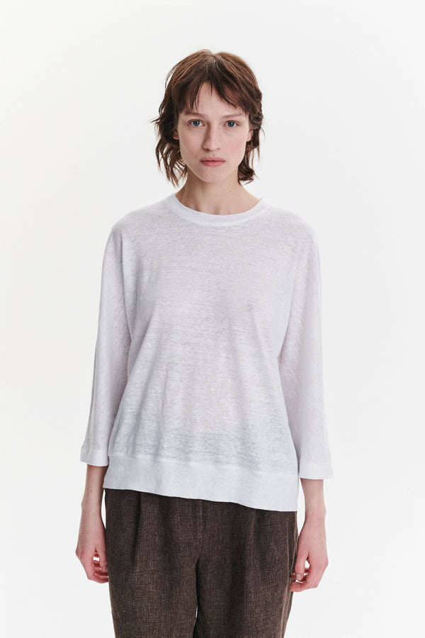 Delikatessen Threequarter Sleeve Top In The Finest White Lithuanian Linen Jersey