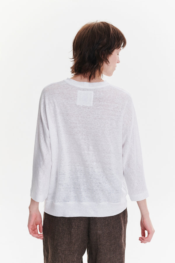 Delikatessen Threequarter Sleeve Top In The Finest White Lithuanian Linen Jersey