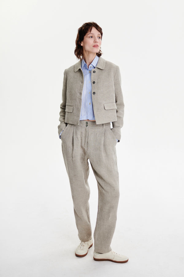 Delikatessen Trousers In A Beige Fluid And Structured Italian Linen Crepe