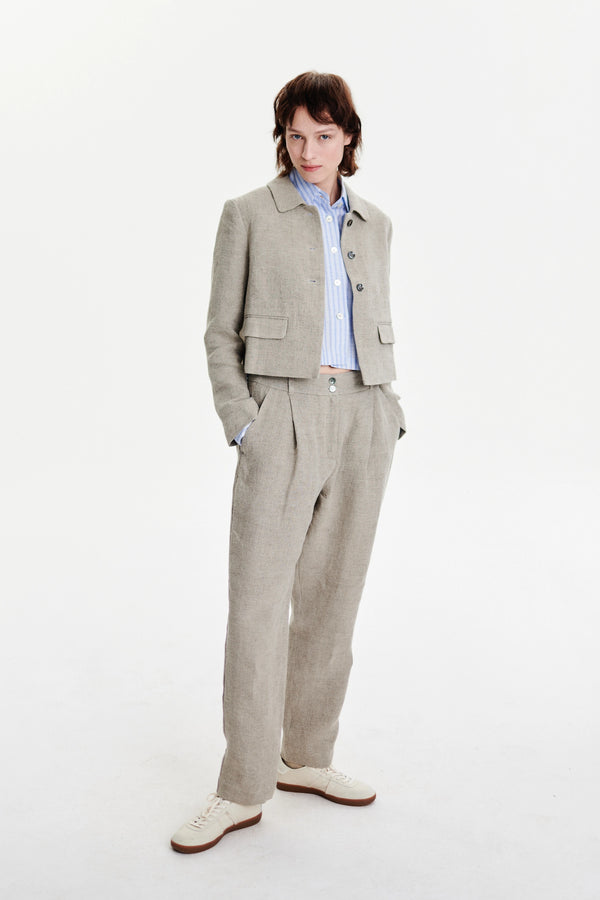 Delikatessen Trousers In A Beige Fluid And Structured Italian Linen Crepe