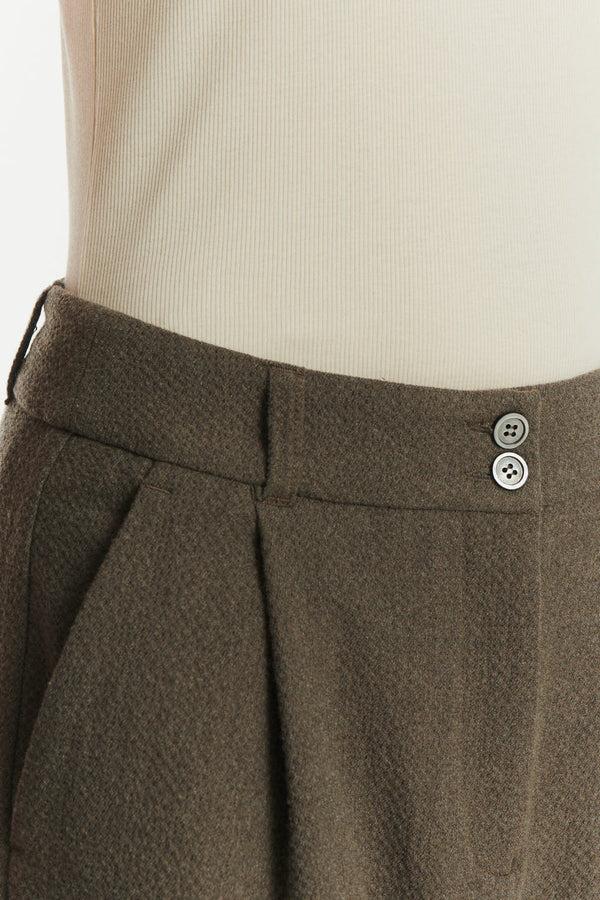 Delikatessen Trousers In A Taupe Italian Virgin Wool And Cotton Seersucker