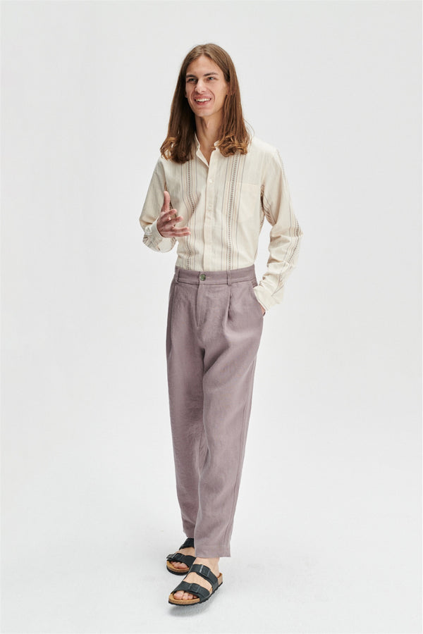 Delikatessen Unisex Genuine Trousers In An Elephant Purple Soft Belgium Summer Linen