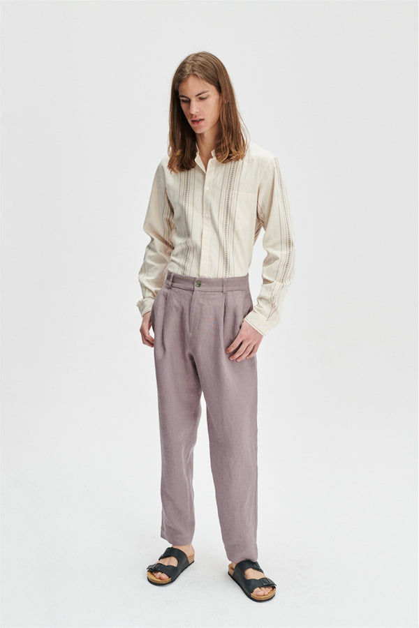 Delikatessen Unisex Genuine Trousers In An Elephant Purple Soft Belgium Summer Linen
