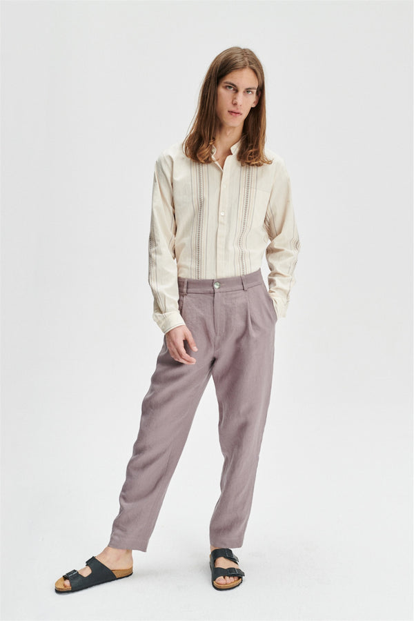 Delikatessen Unisex Genuine Trousers In An Elephant Purple Soft Belgium Summer Linen