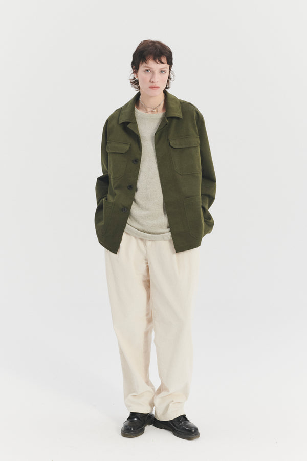 delikatessen Unisex Workwear Jacket in the Finest Olive Green Italian Cotton and Wool Twill from Subalpino delikatessen Unisex Workwear Jacket in the Finest Olive Green Italian Cotton and Wool Twill from Subalpino