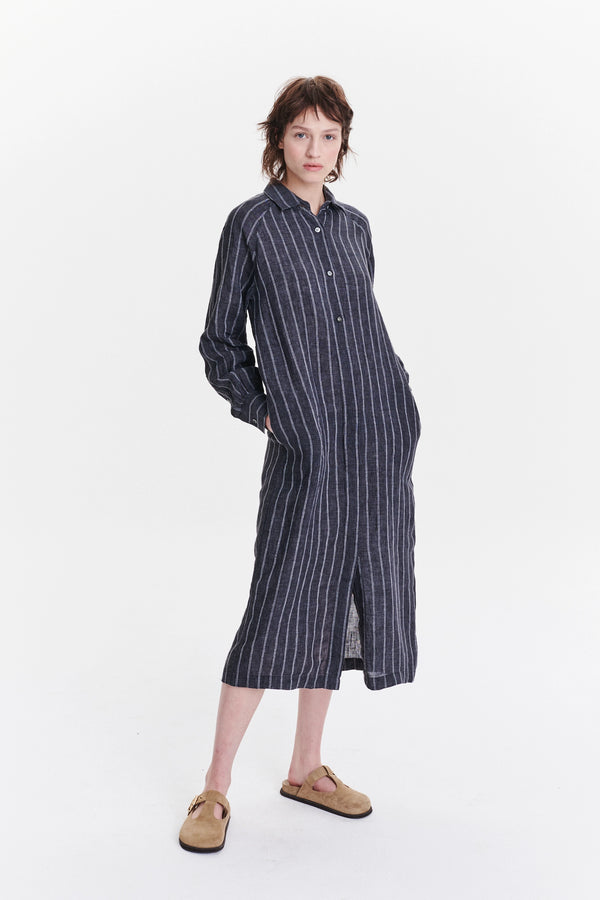 Delikatessen Versatile Dress In A Black And White Striped Portuguese Linen