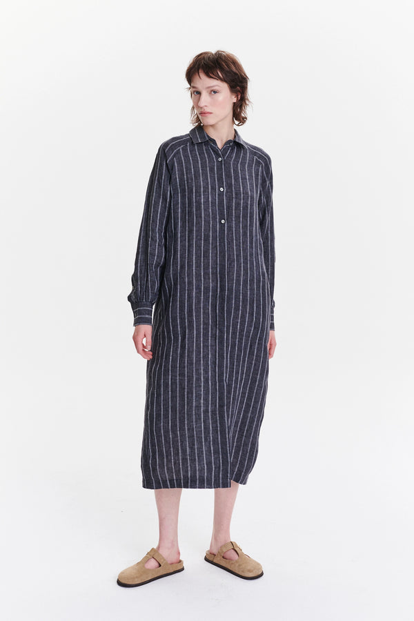 Delikatessen Versatile Dress In A Black And White Striped Portuguese Linen