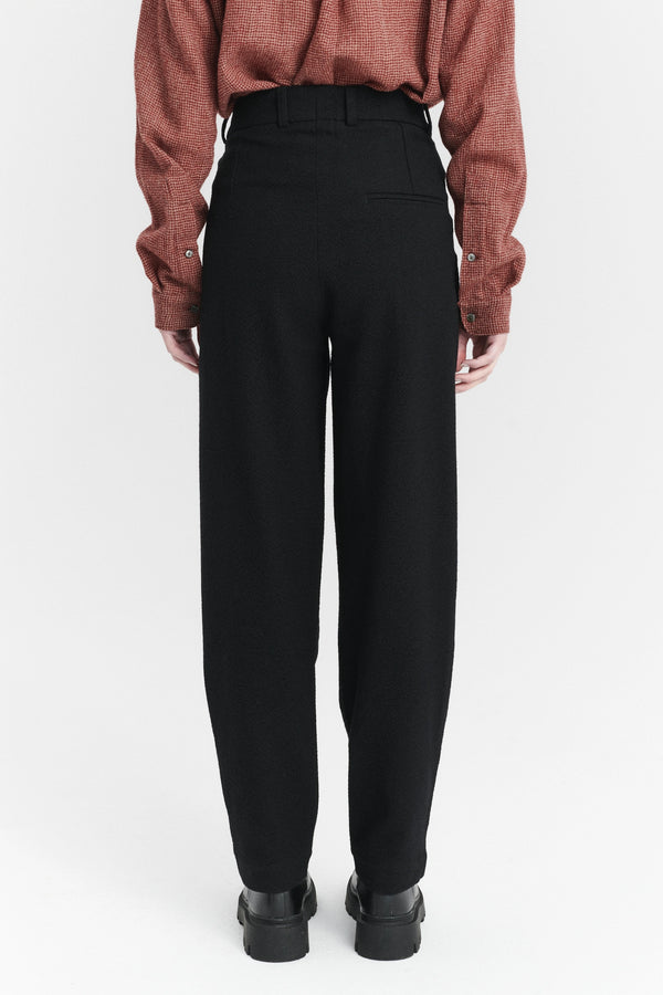 Delikatessen Women's Genuine Trousers In A Black Italian Virgin Wool And Cotton Seersucker