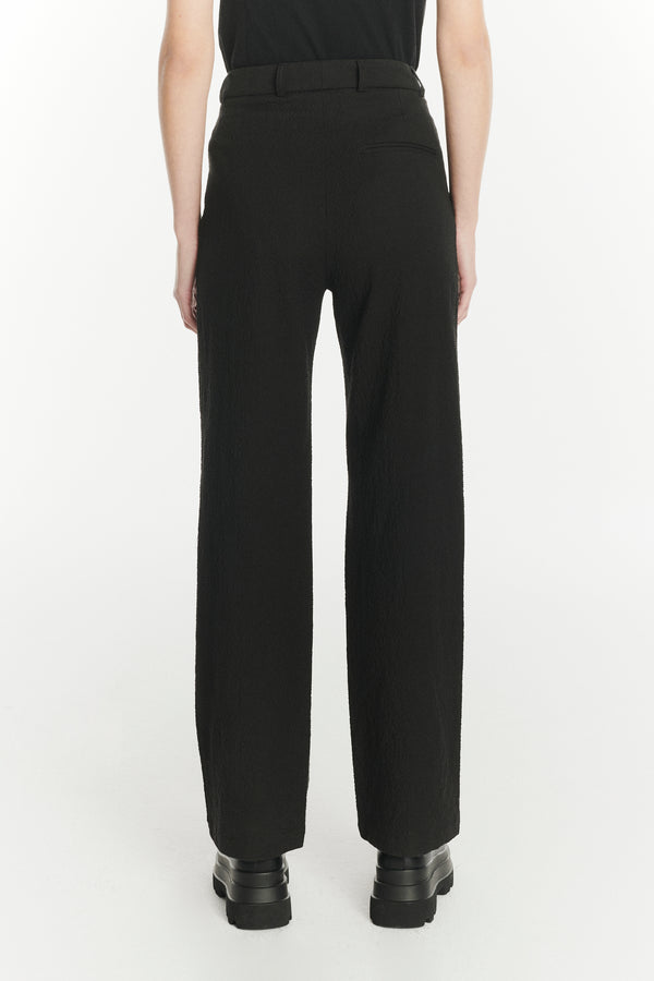 Delikatessen Women's Trousers In A Black Italian Cotton And Linen Seersucker