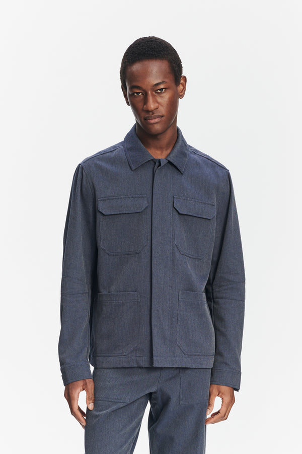 Delikatessen Workwear Jacket In The Finest Steel Blue Italian Twill Cotton And Wool From Subalpino