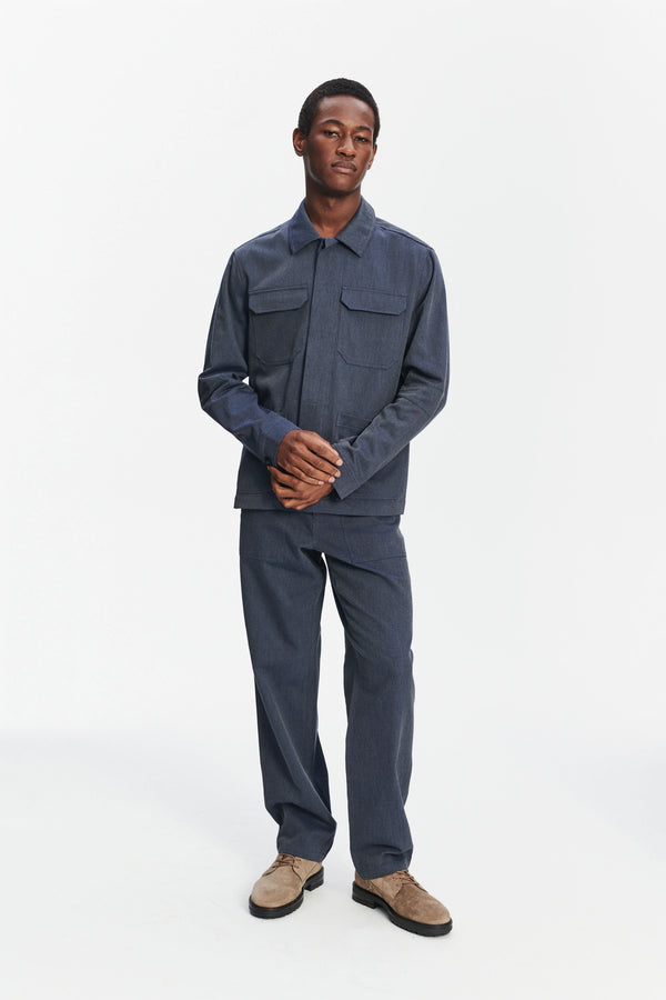 Delikatessen Workwear Jacket In The Finest Steel Blue Italian Twill Cotton And Wool From Subalpino