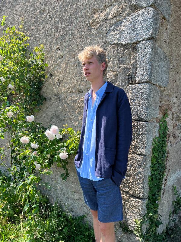 Delikatessen Workwear Overshirt In A Navy Blue Structural Portuguese Cotton